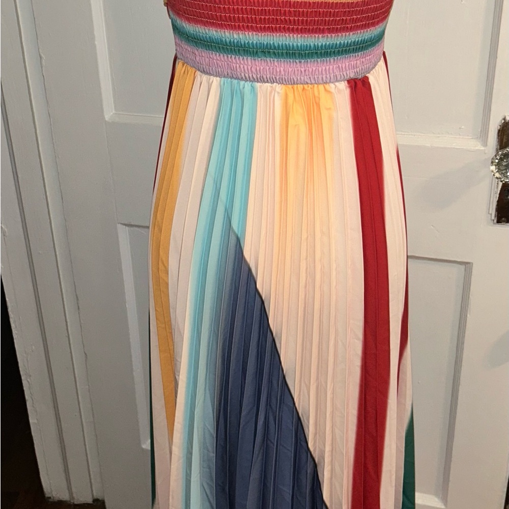 Womens Multicolor Strapless Maxi Dress by Flora size medium zips in back NWT - Picture 8 of 16